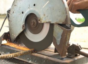 cutting rebar by chop saw